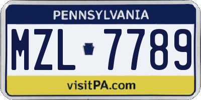 PA license plate MZL7789