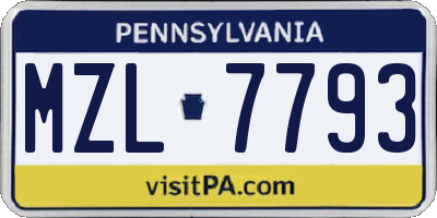 PA license plate MZL7793