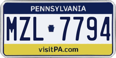 PA license plate MZL7794