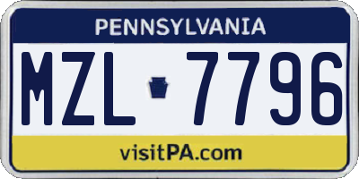 PA license plate MZL7796
