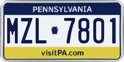 PA license plate MZL7801