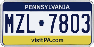 PA license plate MZL7803