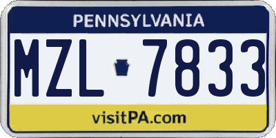 PA license plate MZL7833