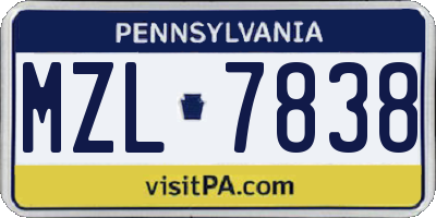 PA license plate MZL7838