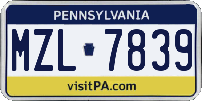 PA license plate MZL7839