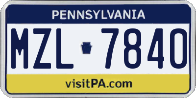PA license plate MZL7840