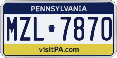 PA license plate MZL7870