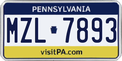 PA license plate MZL7893