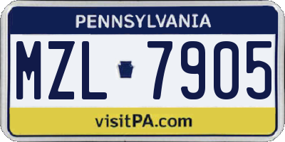 PA license plate MZL7905