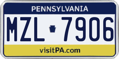 PA license plate MZL7906