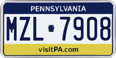 PA license plate MZL7908