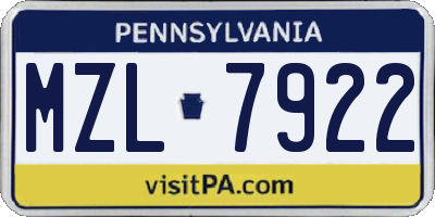 PA license plate MZL7922