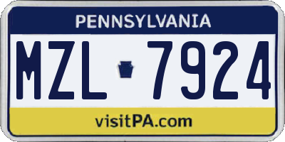 PA license plate MZL7924