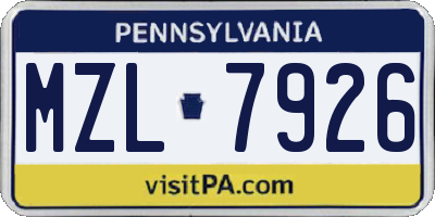 PA license plate MZL7926