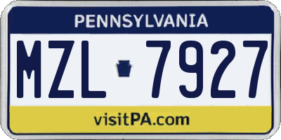 PA license plate MZL7927