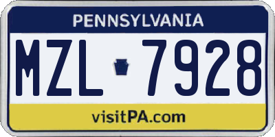 PA license plate MZL7928