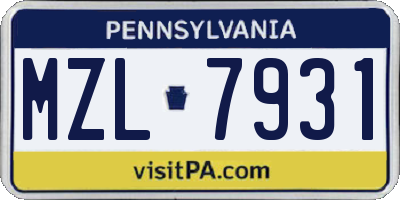 PA license plate MZL7931