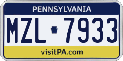 PA license plate MZL7933
