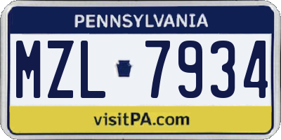 PA license plate MZL7934