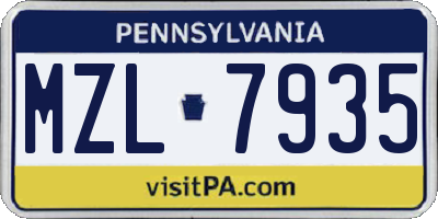 PA license plate MZL7935