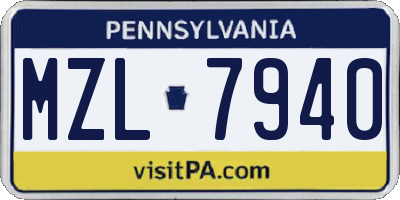 PA license plate MZL7940