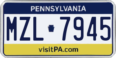 PA license plate MZL7945