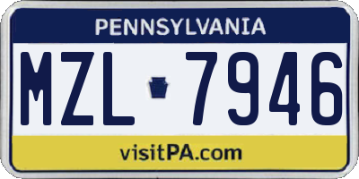 PA license plate MZL7946