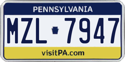 PA license plate MZL7947