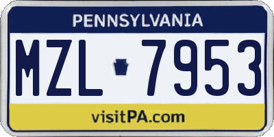 PA license plate MZL7953