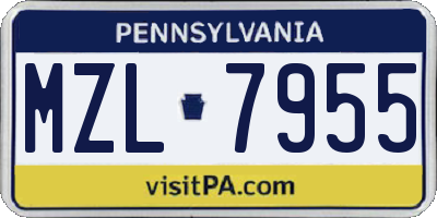 PA license plate MZL7955