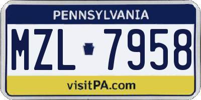 PA license plate MZL7958