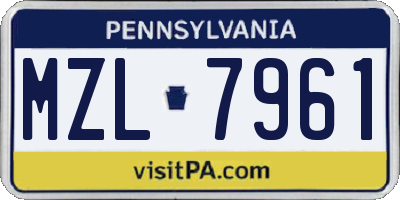 PA license plate MZL7961