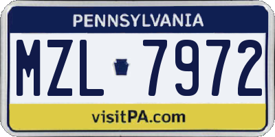 PA license plate MZL7972