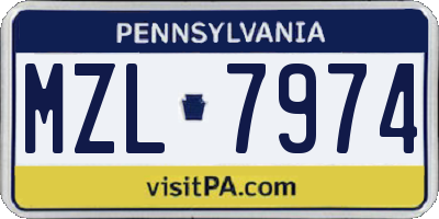 PA license plate MZL7974