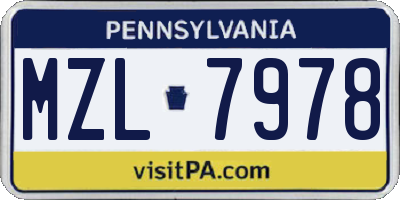 PA license plate MZL7978