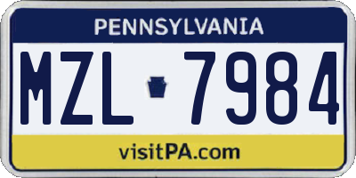 PA license plate MZL7984