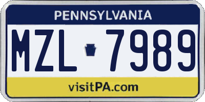 PA license plate MZL7989