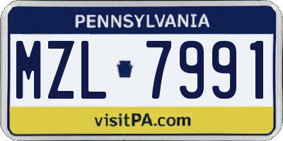 PA license plate MZL7991