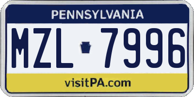 PA license plate MZL7996