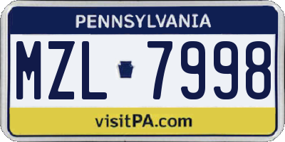 PA license plate MZL7998