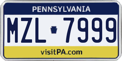 PA license plate MZL7999