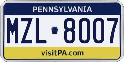 PA license plate MZL8007