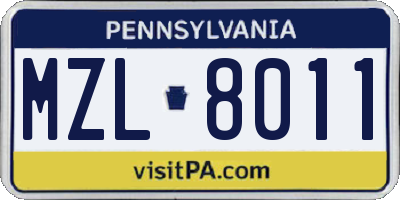 PA license plate MZL8011