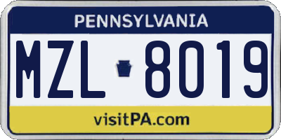PA license plate MZL8019