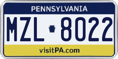 PA license plate MZL8022