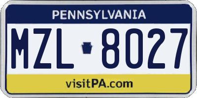 PA license plate MZL8027