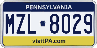 PA license plate MZL8029