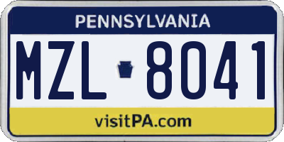 PA license plate MZL8041