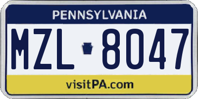 PA license plate MZL8047