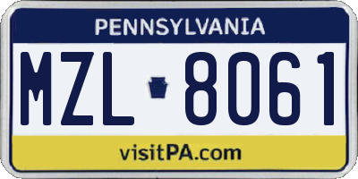 PA license plate MZL8061